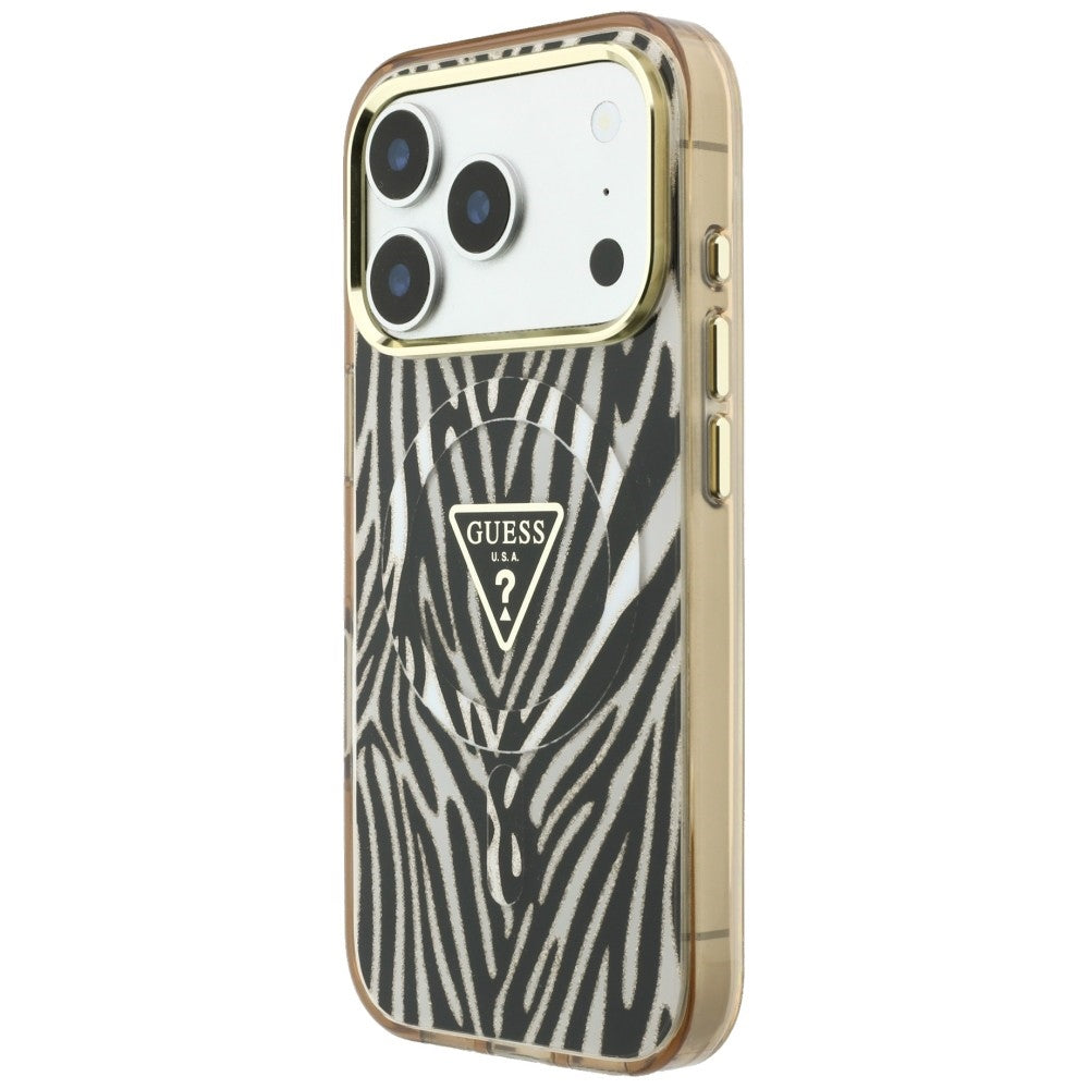 MagSafe-deksel for Apple iPhone 18 Pro Max / 17 Pro Max, Guess, Zebra Glitter Triangle Logo, Gull