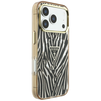 MagSafe-deksel for Apple iPhone 18 Pro Max / 17 Pro Max, Guess, Zebra Glitter Triangle Logo, Gull