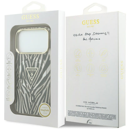 MagSafe-deksel for Apple iPhone 18 Pro Max / 17 Pro Max, Guess, Zebra Glitter Triangle Logo, Gull