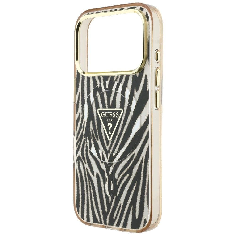 MagSafe-deksel for Apple iPhone 18 Pro Max / 17 Pro Max, Guess, Zebra Glitter Triangle Logo, Gull