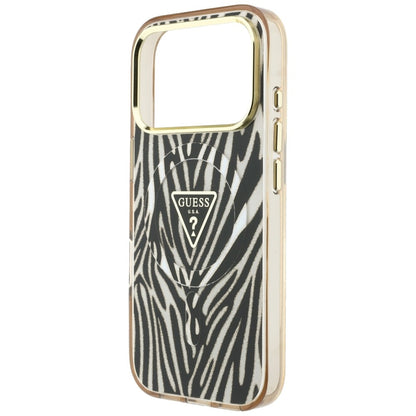 MagSafe-deksel for Apple iPhone 18 Pro Max / 17 Pro Max, Guess, Zebra Glitter Triangle Logo, Gull
