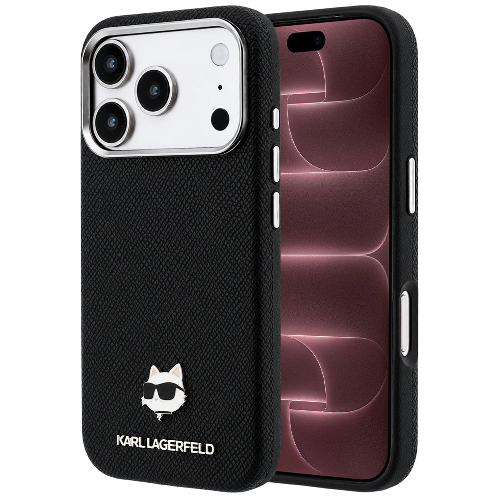 MagSafe-deksel til Apple iPhone 18 Pro Max / 17 Pro Max, Karl Lagerfeld, Grained Choupette Head Metal, svart