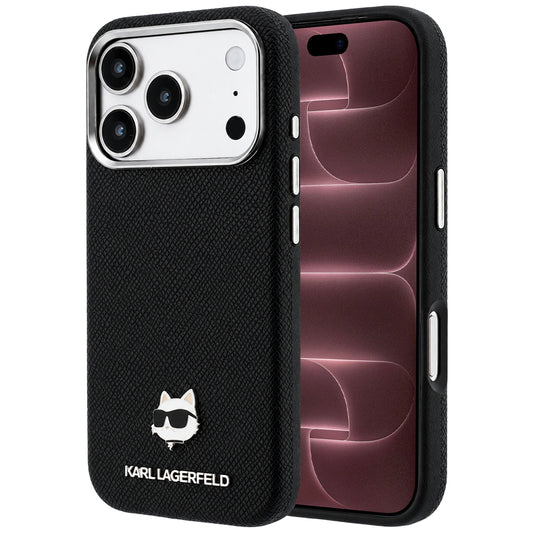 MagSafe-deksel til Apple iPhone 18 Pro Max / 17 Pro Max, Karl Lagerfeld, Grained Choupette Head Metal, svart