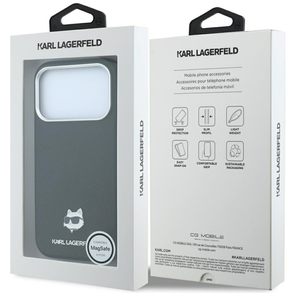 MagSafe-deksel til Apple iPhone 18 Pro Max / 17 Pro Max, Karl Lagerfeld, Grained Choupette Head Metal, svart