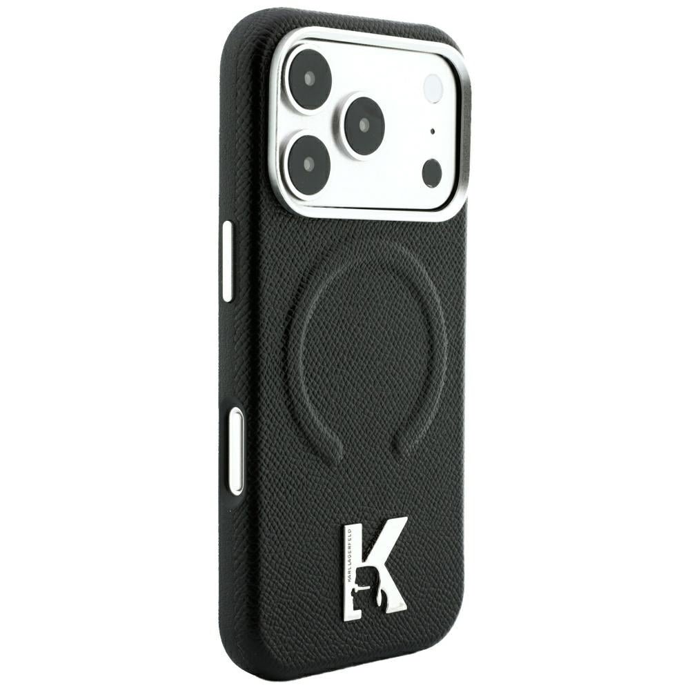 MagSafe-deksel til Apple iPhone 18 Pro Max / 17 Pro Max, Karl Lagerfeld, preget ring med kornet tekstur, svart