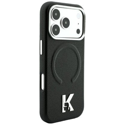 MagSafe-deksel til Apple iPhone 18 Pro Max / 17 Pro Max, Karl Lagerfeld, preget ring med kornet tekstur, svart