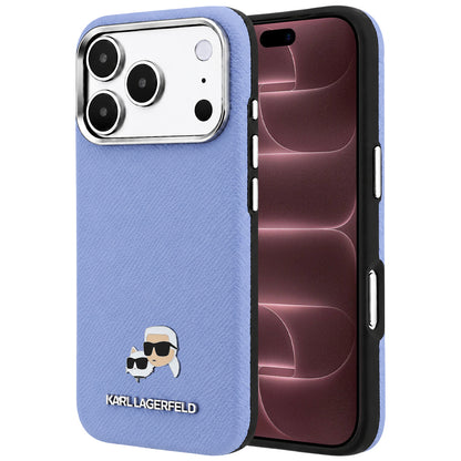 MagSafe-deksel for Apple iPhone 18 Pro Max / 17 Pro Max, Karl Lagerfeld, Grained Karl & Choupette Head's Metal, Bleu