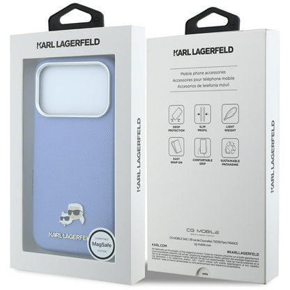 MagSafe-deksel for Apple iPhone 18 Pro Max / 17 Pro Max, Karl Lagerfeld, Grained Karl & Choupette Head's Metal, Bleu