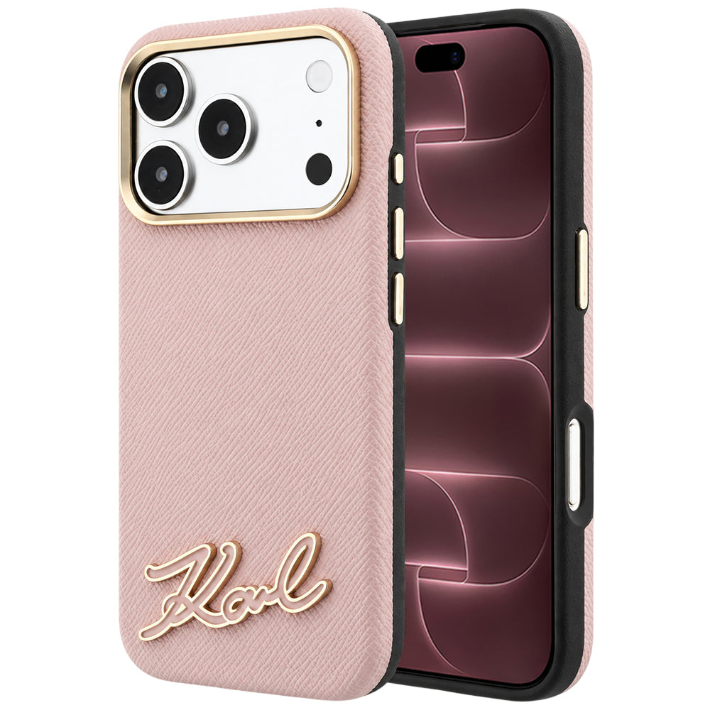 MagSafe-deksel til Apple iPhone 18 Pro Max / 17 Pro Max, Karl Lagerfeld, Grained Resin Sign Logo, rosa