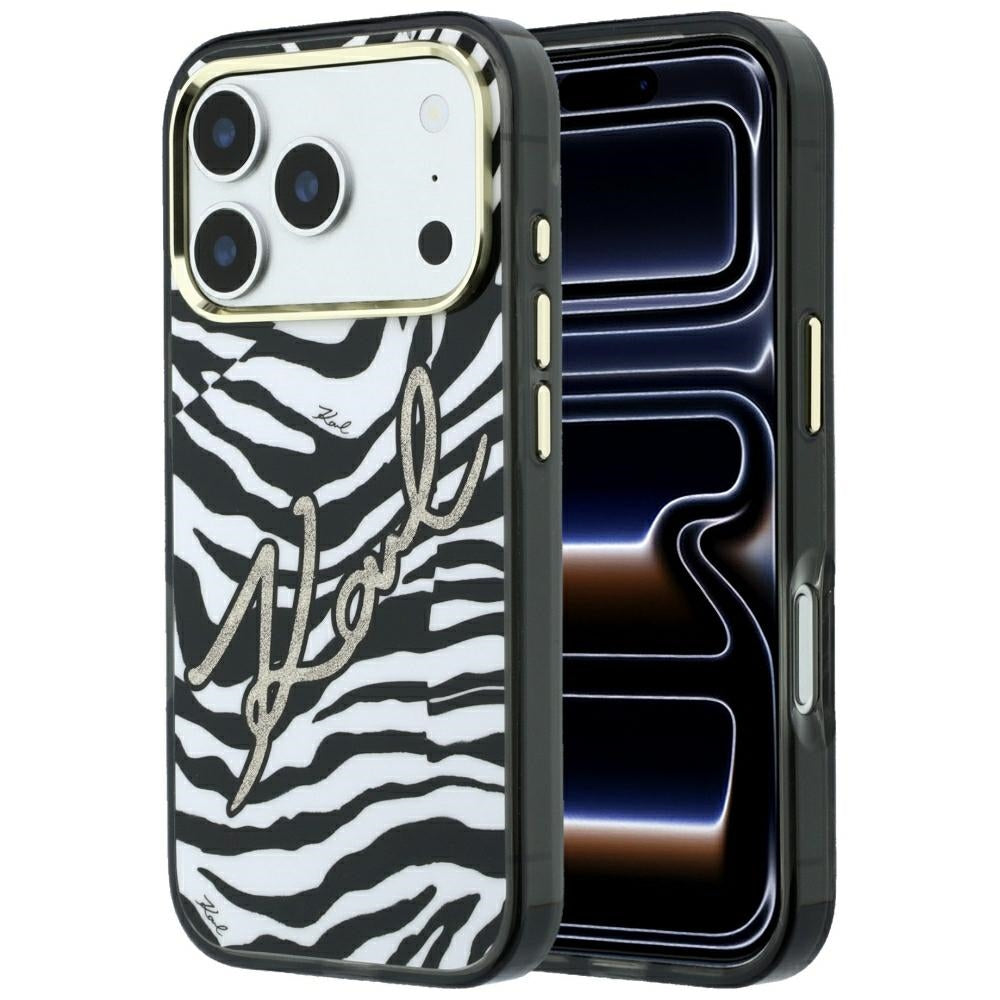 MagSafe-deksel for Apple iPhone 18 Pro Max / 17 Pro Max, Karl Lagerfeld, HC IML Signature Zebra Glitter Gold, Svart