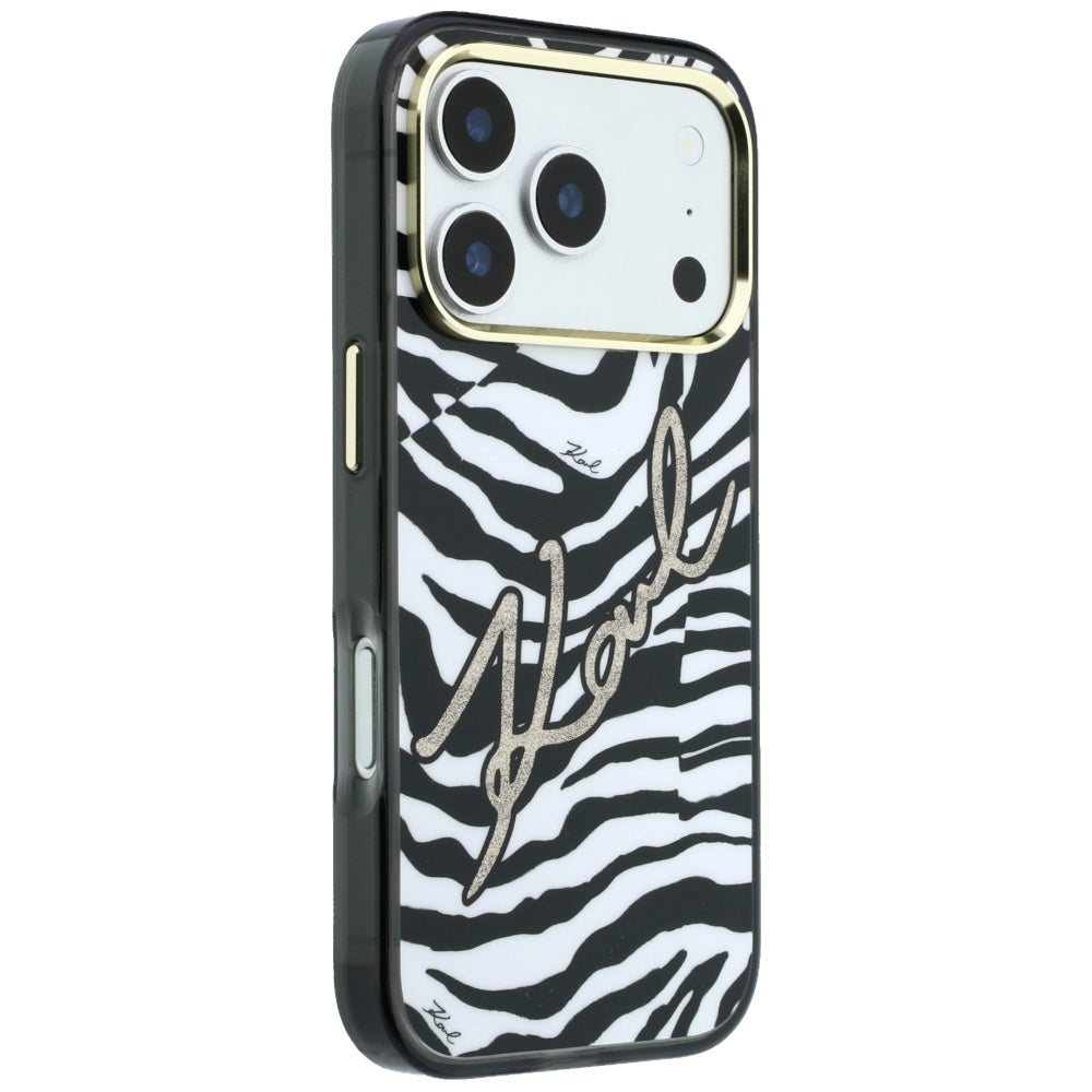 MagSafe-deksel for Apple iPhone 18 Pro Max / 17 Pro Max, Karl Lagerfeld, HC IML Signature Zebra Glitter Gold, Svart