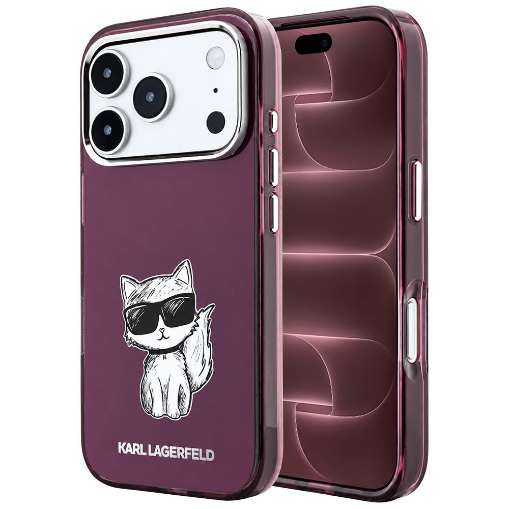 MagSafe-deksel for Apple iPhone 18 Pro Max / 17 Pro Max, Karl Lagerfeld, IML Choupette Body Sketch Print, Burgunder