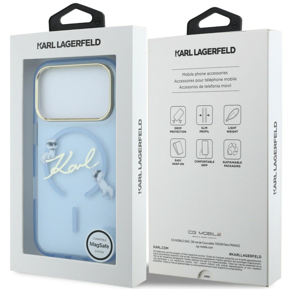 MagSafe-deksel til Apple iPhone 18 Pro Max / 17 Pro Max, Karl Lagerfeld, IML Choupette Karl Script Logo, blå