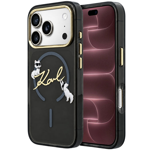 MagSafe-deksel for Apple iPhone 18 Pro Max / 17 Pro Max, Karl Lagerfeld, IML Choupette Karl Script Logo, Svart