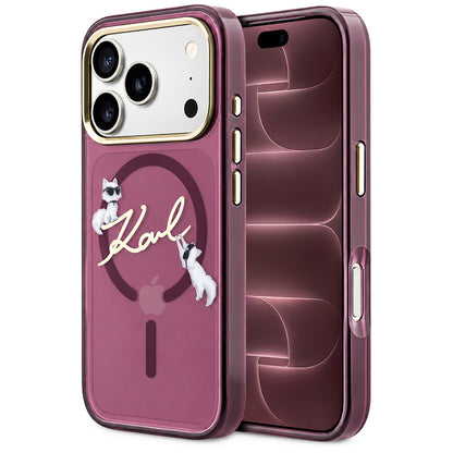 MagSafe-deksel for Apple iPhone 18 Pro Max / 17 Pro Max, Karl Lagerfeld, IML Choupette Karl Script Logo, Burgunder