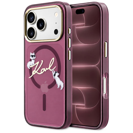 MagSafe-deksel for Apple iPhone 18 Pro Max / 17 Pro Max, Karl Lagerfeld, IML Choupette Karl Script Logo, Burgunder