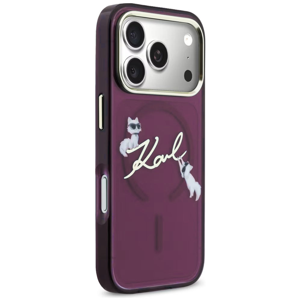 MagSafe-deksel for Apple iPhone 18 Pro Max / 17 Pro Max, Karl Lagerfeld, IML Choupette Karl Script Logo, Burgunder