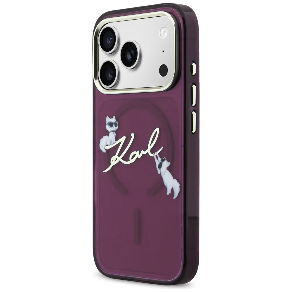 MagSafe-deksel for Apple iPhone 18 Pro Max / 17 Pro Max, Karl Lagerfeld, IML Choupette Karl Script Logo, Burgunder