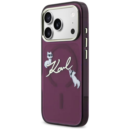 MagSafe-deksel for Apple iPhone 18 Pro Max / 17 Pro Max, Karl Lagerfeld, IML Choupette Karl Script Logo, Burgunder