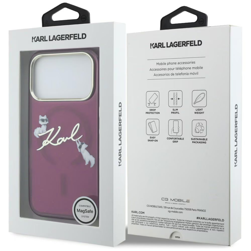 MagSafe-deksel for Apple iPhone 18 Pro Max / 17 Pro Max, Karl Lagerfeld, IML Choupette Karl Script Logo, Burgunder