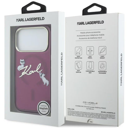MagSafe-deksel for Apple iPhone 18 Pro Max / 17 Pro Max, Karl Lagerfeld, IML Choupette Karl Script Logo, Burgunder