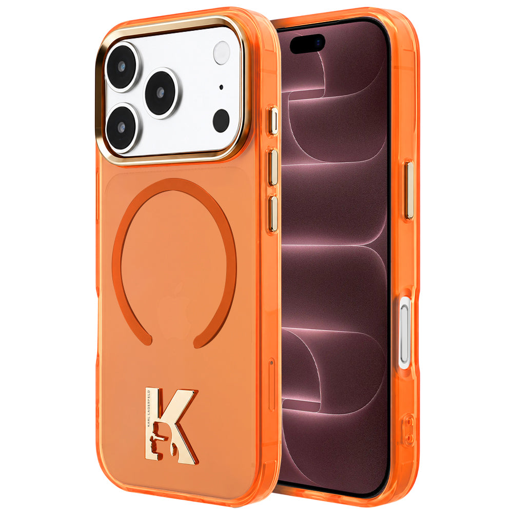 MagSafe-deksel til Apple iPhone 18 Pro Max / 17 Pro Max, Karl Lagerfeld, IML Karl Head-logo, oransje