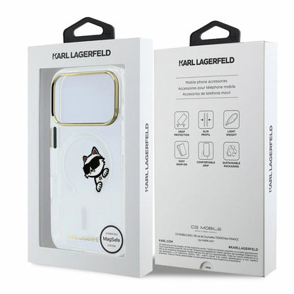 MagSafe-deksel for Apple iPhone 18 Pro Max / 17 Pro Max, Karl Lagerfeld, IML Peekaboo Print og metallramme, gjennomsiktig