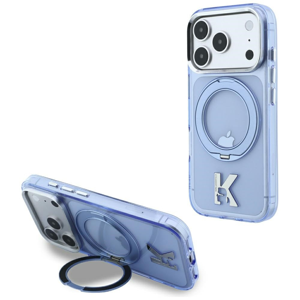 MagSafe-deksel for Apple iPhone 18 Pro Max / 17 Pro Max, Karl Lagerfeld, IML Ring Stand Kameo Metal, Blå