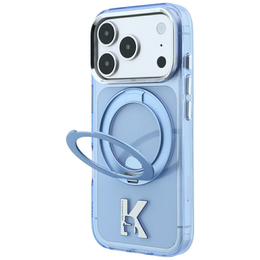 MagSafe-deksel for Apple iPhone 18 Pro Max / 17 Pro Max, Karl Lagerfeld, IML Ring Stand Kameo Metal, Blå