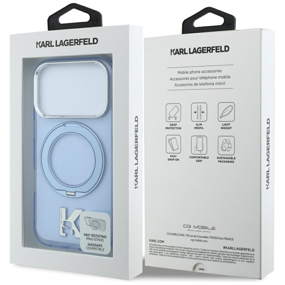 MagSafe-deksel for Apple iPhone 18 Pro Max / 17 Pro Max, Karl Lagerfeld, IML Ring Stand Kameo Metal, Blå