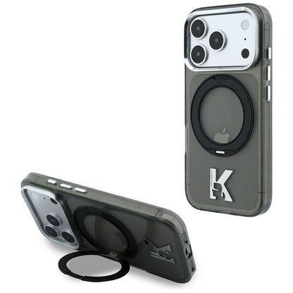 MagSafe-deksel for Apple iPhone 18 Pro Max / 17 Pro Max, Karl Lagerfeld, IML Ring Stand Kameo Metal, Svart