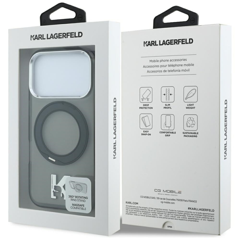 MagSafe-deksel for Apple iPhone 18 Pro Max / 17 Pro Max, Karl Lagerfeld, IML Ring Stand Kameo Metal, Svart