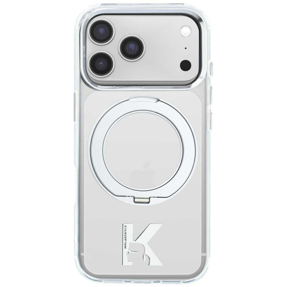 MagSafe-deksel for Apple iPhone 18 Pro Max / 17 Pro Max, Karl Lagerfeld, IML Ring Stand Kameo Metall, Transparent