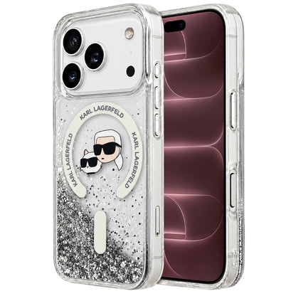 MagSafe-deksel for Apple iPhone 18 Pro Max / 17 Pro Max, Karl Lagerfeld, Liquid Glitter Karl & Choupette Head's, Transparent