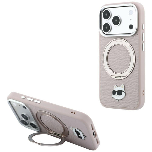 MagSafe-deksel til Apple iPhone 18 Pro Max / 17 Pro Max, Karl Lagerfeld, Ring Stand 360 Choupette Pin, rosa