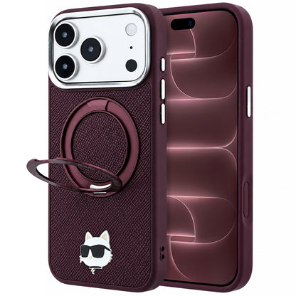 MagSafe-deksel for Apple iPhone 18 Pro Max / 17 Pro Max, Karl Lagerfeld, Saffiano Ring Stand 360 Choupette Pin, Burgunder
