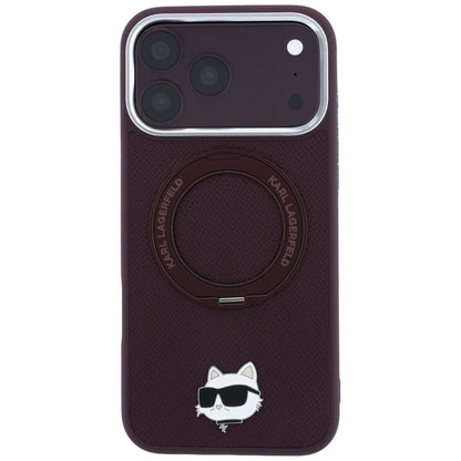 MagSafe-deksel for Apple iPhone 18 Pro Max / 17 Pro Max, Karl Lagerfeld, Saffiano Ring Stand 360 Choupette Pin, Burgunder