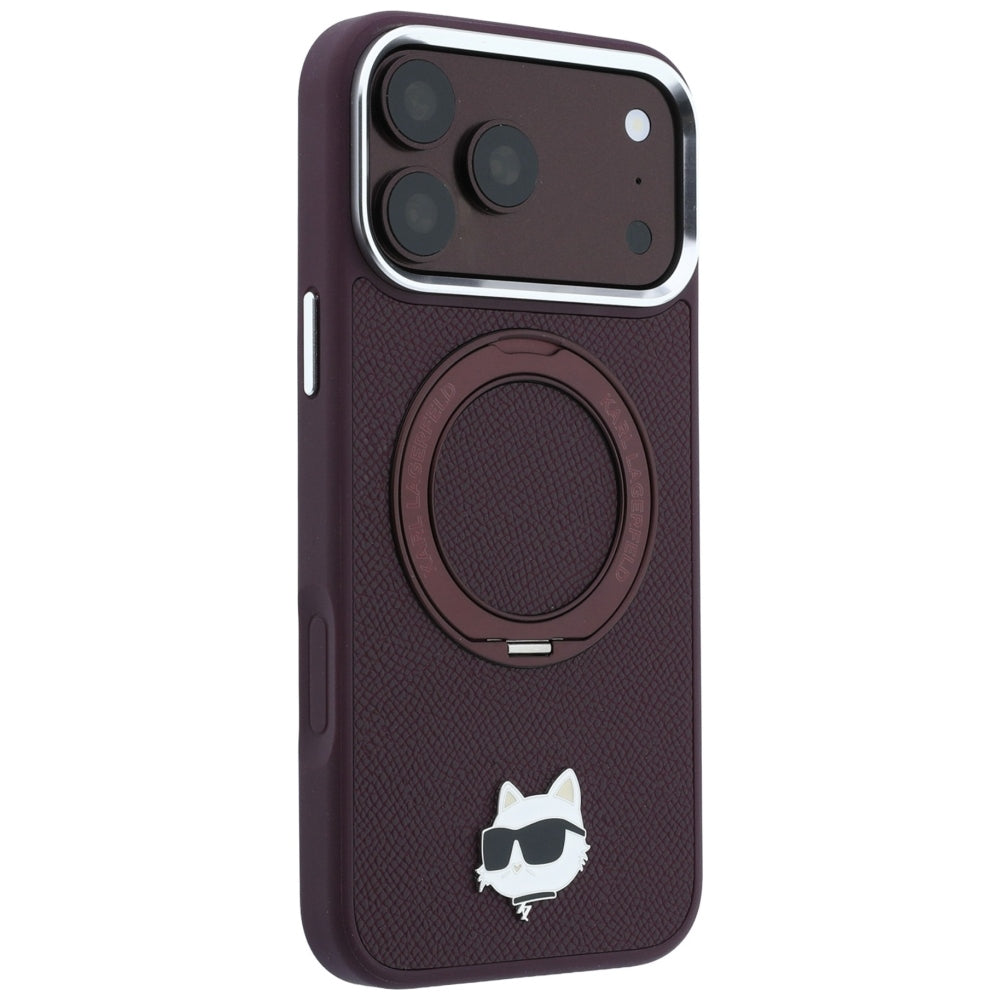 MagSafe-deksel for Apple iPhone 18 Pro Max / 17 Pro Max, Karl Lagerfeld, Saffiano Ring Stand 360 Choupette Pin, Burgunder
