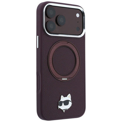 MagSafe-deksel for Apple iPhone 18 Pro Max / 17 Pro Max, Karl Lagerfeld, Saffiano Ring Stand 360 Choupette Pin, Burgunder