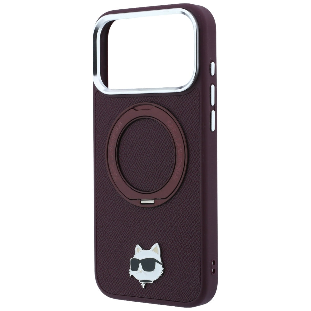 MagSafe-deksel for Apple iPhone 18 Pro Max / 17 Pro Max, Karl Lagerfeld, Saffiano Ring Stand 360 Choupette Pin, Burgunder