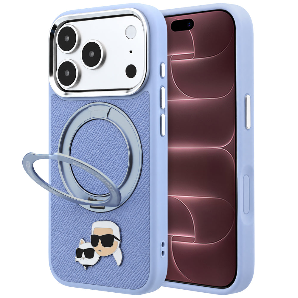 MagSafe-deksel for Apple iPhone 18 Pro Max / 17 Pro Max, Karl Lagerfeld, Ring Stand 360 Karl & Choupette Pin, Bleu