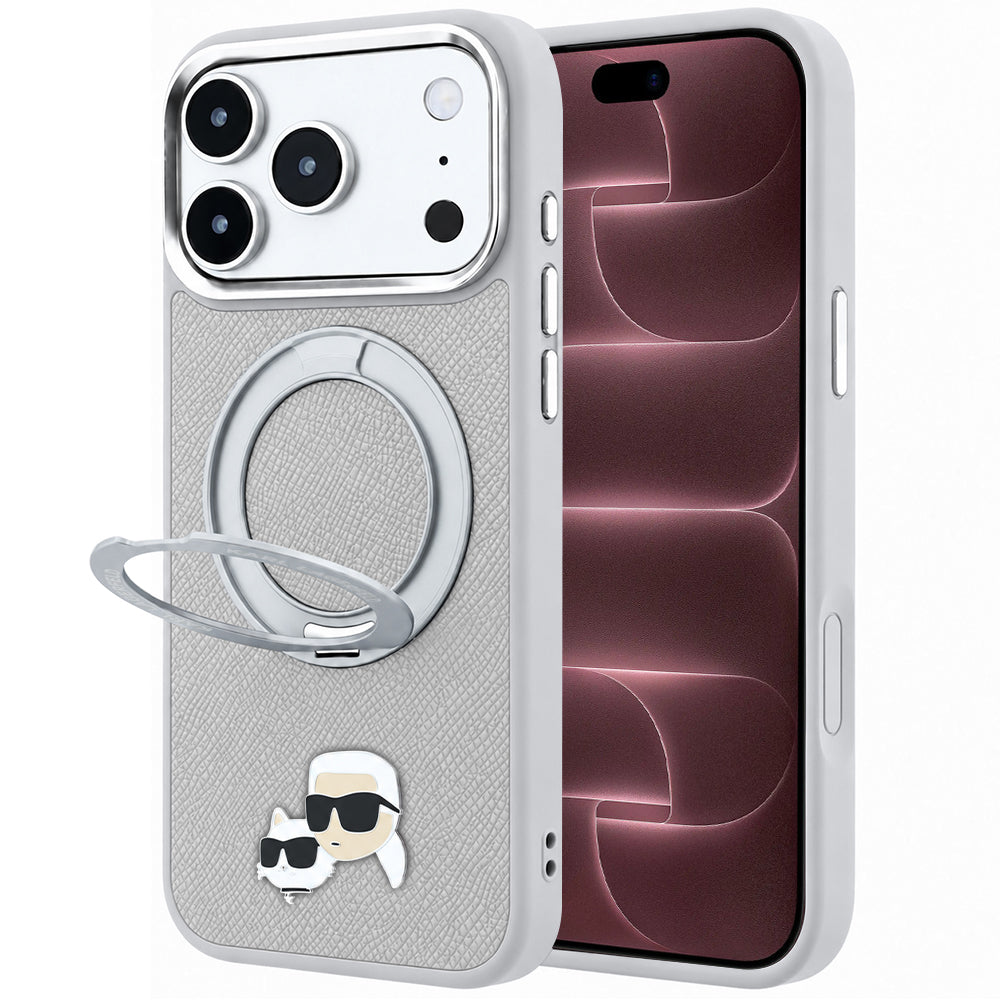 MagSafe-deksel til Apple iPhone 18 Pro Max / 17 Pro Max, Karl Lagerfeld, Ring Stand 360 Karl & Choupette Pin, grå