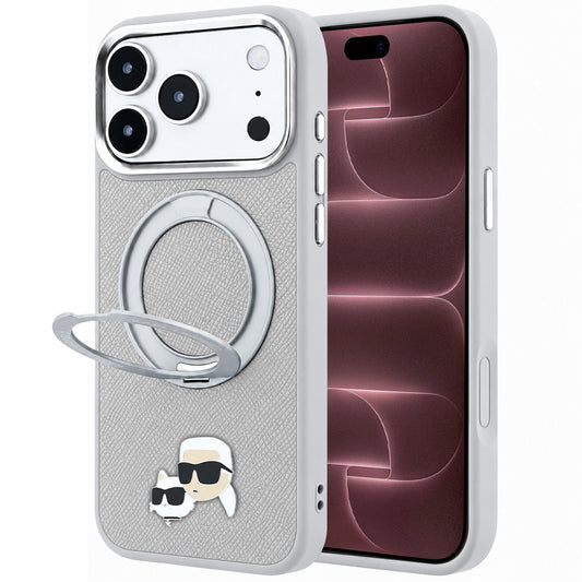 MagSafe-deksel til Apple iPhone 18 Pro Max / 17 Pro Max, Karl Lagerfeld, Ring Stand 360 Karl & Choupette Pin, grå