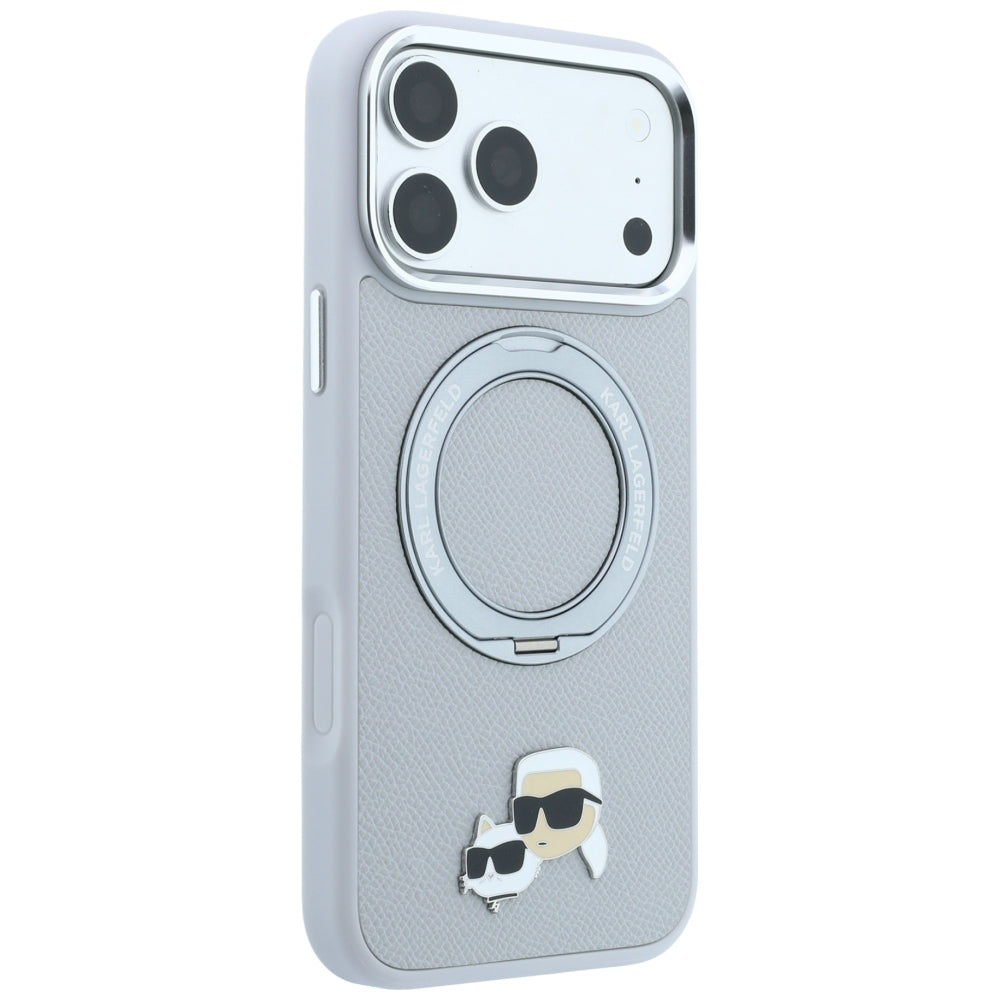 MagSafe-deksel til Apple iPhone 18 Pro Max / 17 Pro Max, Karl Lagerfeld, Ring Stand 360 Karl & Choupette Pin, grå