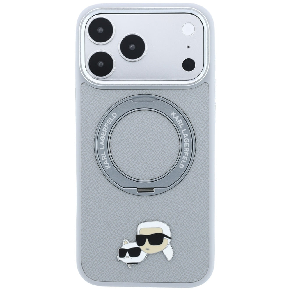 MagSafe-deksel til Apple iPhone 18 Pro Max / 17 Pro Max, Karl Lagerfeld, Ring Stand 360 Karl & Choupette Pin, grå