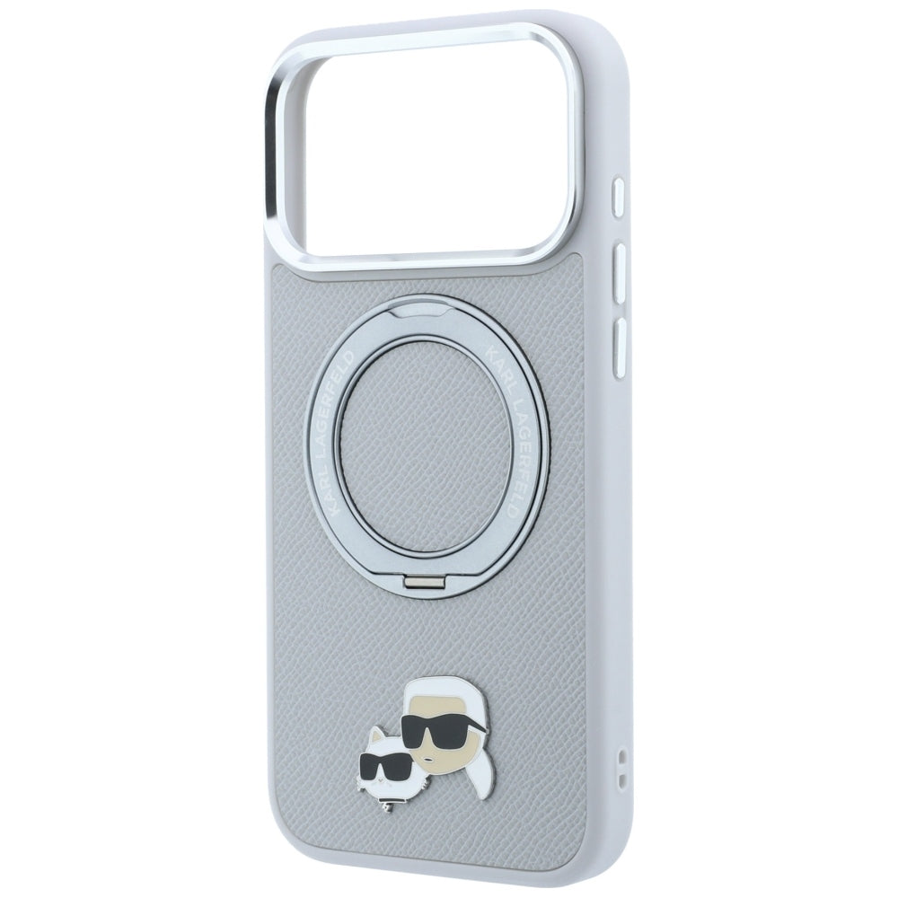 MagSafe-deksel til Apple iPhone 18 Pro Max / 17 Pro Max, Karl Lagerfeld, Ring Stand 360 Karl & Choupette Pin, grå
