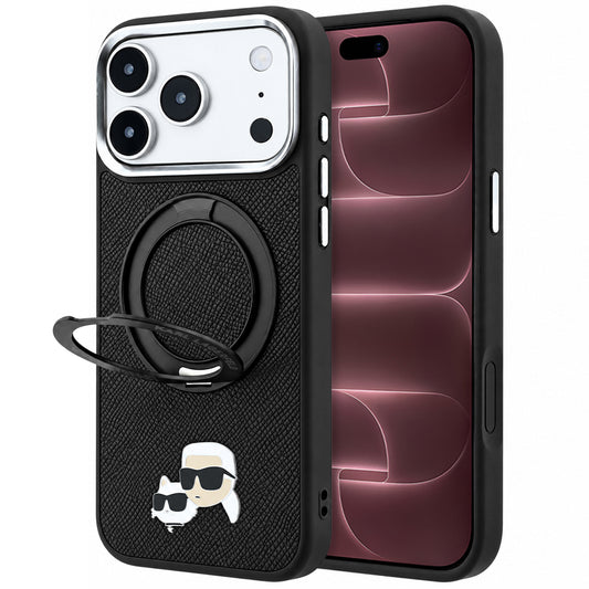MagSafe-deksel for Apple iPhone 18 Pro Max / 17 Pro Max, Karl Lagerfeld, Ring Stand 360 Karl & Choupette Pin, Svart
