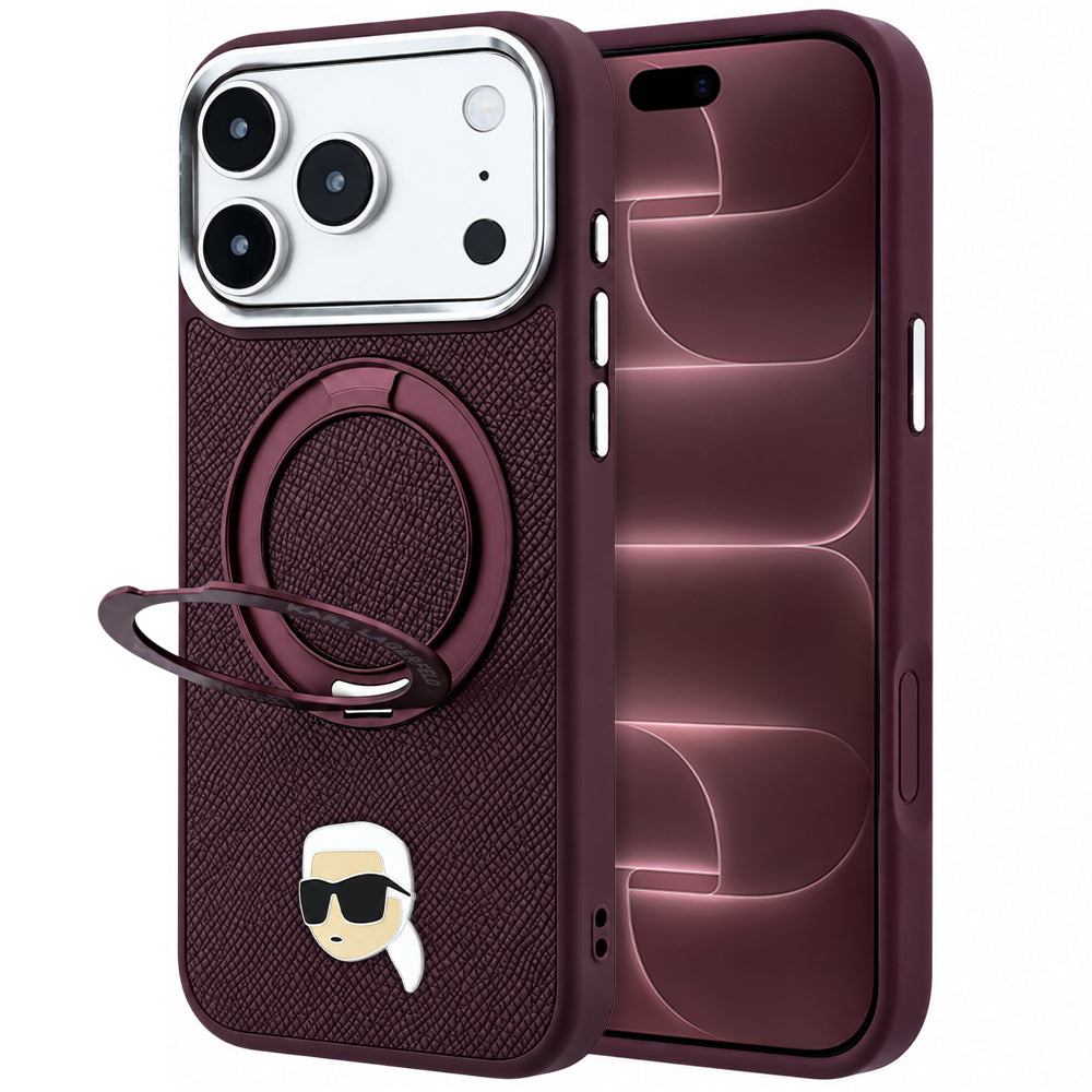 MagSafe-deksel for Apple iPhone 18 Pro Max / 17 Pro Max, Karl Lagerfeld, Ring Stand 360 Karl Pin, Burgunder