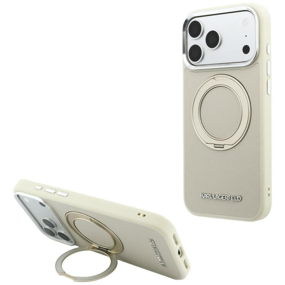 MagSafe-deksel til Apple iPhone 18 Pro Max / 17 Pro Max, Karl Lagerfeld, Ring Stand 360 Saffiano, beige