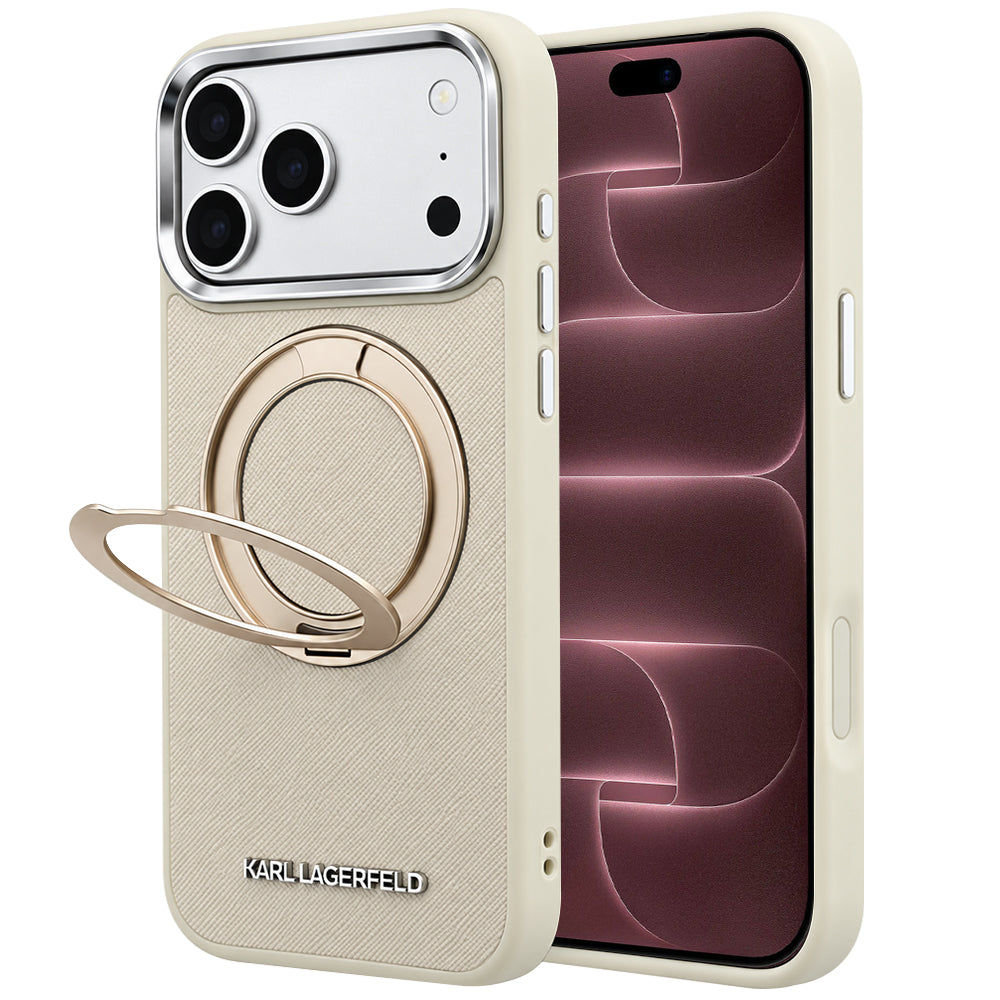 MagSafe-deksel til Apple iPhone 18 Pro Max / 17 Pro Max, Karl Lagerfeld, Ring Stand 360 Saffiano, beige